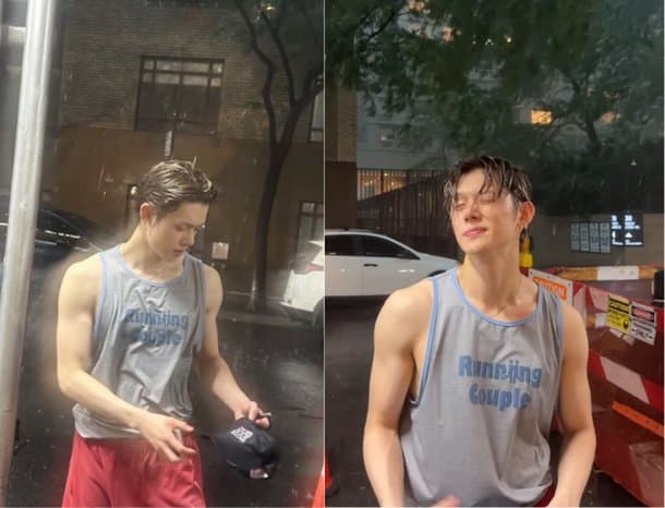 투모로우바이투게더 연준, 빗 내리는 뉴욕에서 러닝하며 독보적 분위기 연출