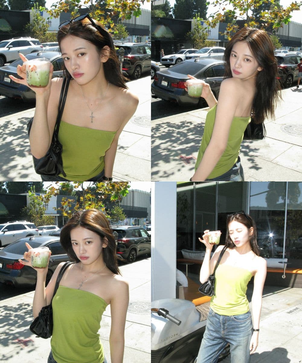 IVE's An Yu-jin Captivates Summer with Olive Green Tube Top and Chic Y2K Style