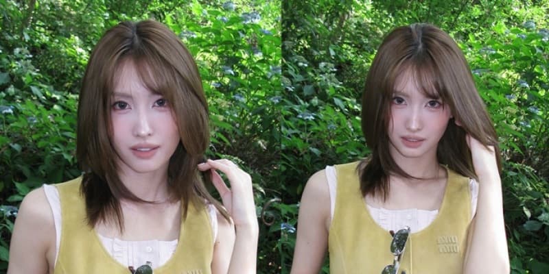TWICE's Momo Stuns in Miu Miu Suede Yellow Mini Dress with Classic Vintage Vibes